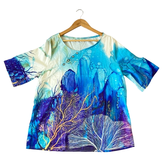 BNWT Men's Aquamarine Blue and Purple Underwater Scene T-Shirt - Size 2XL - Picture 3 of 11